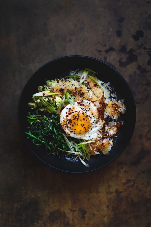 Crispy Rice Bowl with Fried Eggs and Avocado The Maker Makes